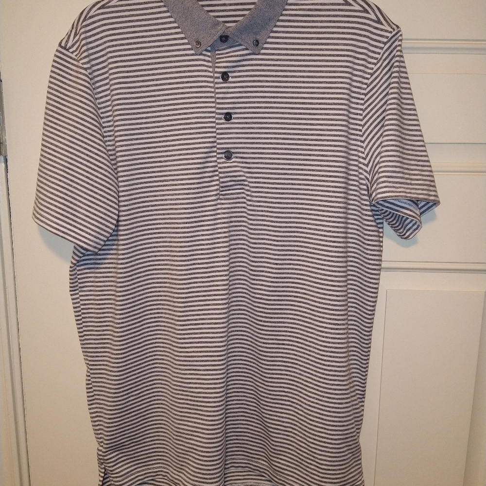 Greyson Quoque Striped Performance Short Sleeve Golf Polo Shirt Men's sz Medium.